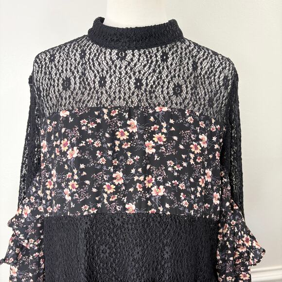 Whimsigoth Fairy Grunge Size L Dress Floral Sheer Lace Peasant Cottage Prairie - Picture 12 of 16